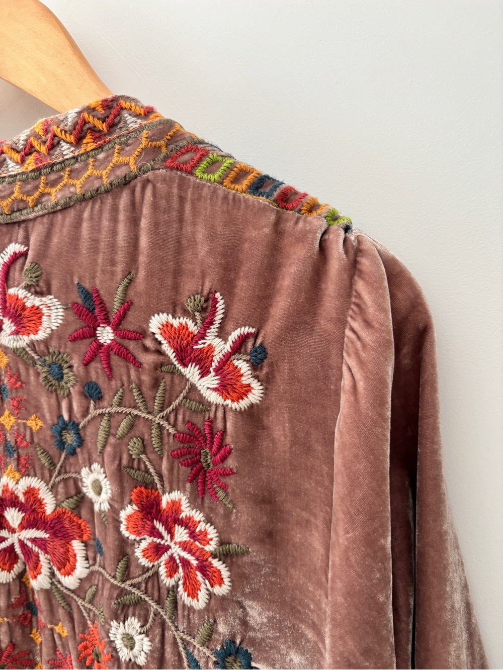Johnny Was Waleska Velvet Silk Draped Cardigan S Rose Kimono Embroidered Boho - Picture 12 of 15